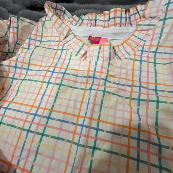 The Tiny Tassel Plaid Ruffle Sleeve Blouse - Picture 2 of 4